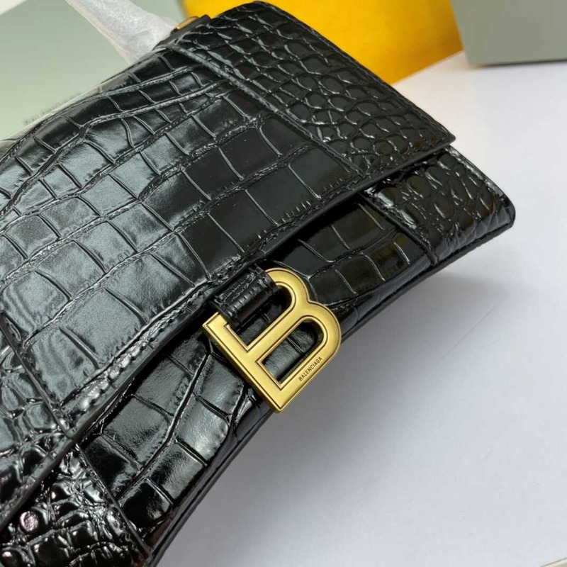 Ba*len*cia*ga hourglass s bag in crocodile-effect leather black