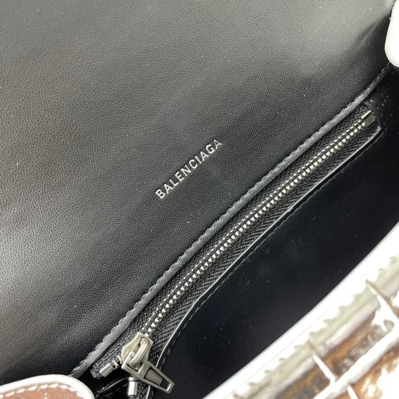 Ba*len*cia*ga sliver croco embossed leather small hourglass handbag