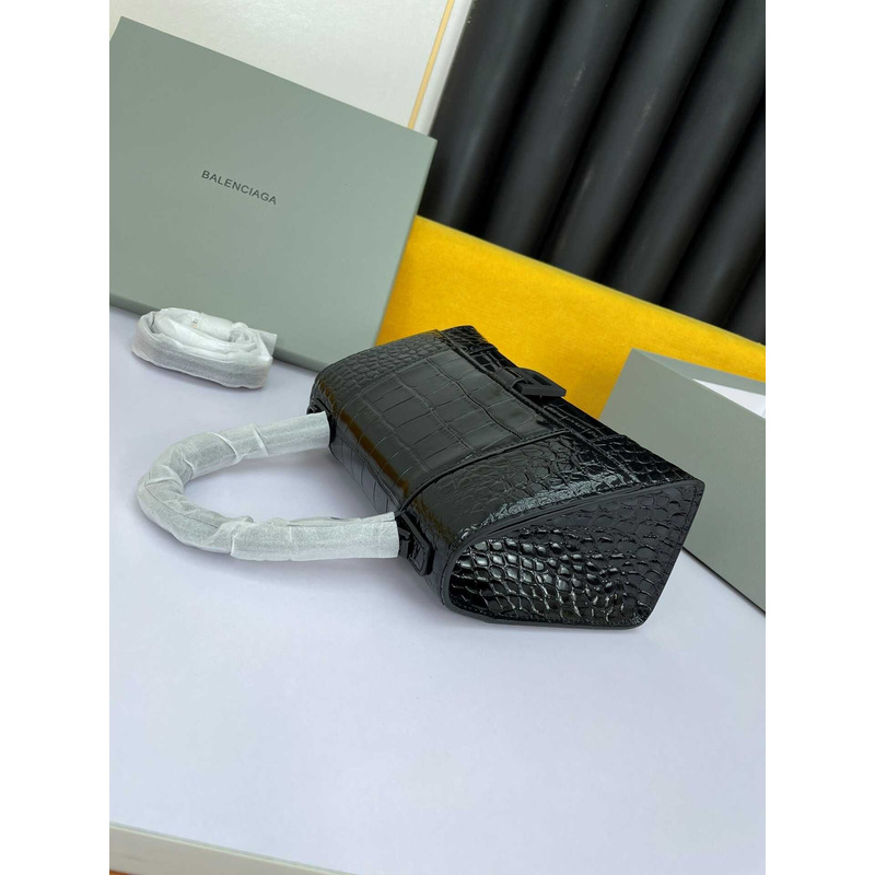 Ba*len*cia*ga hourglass s bag in crocodile-effect leather black