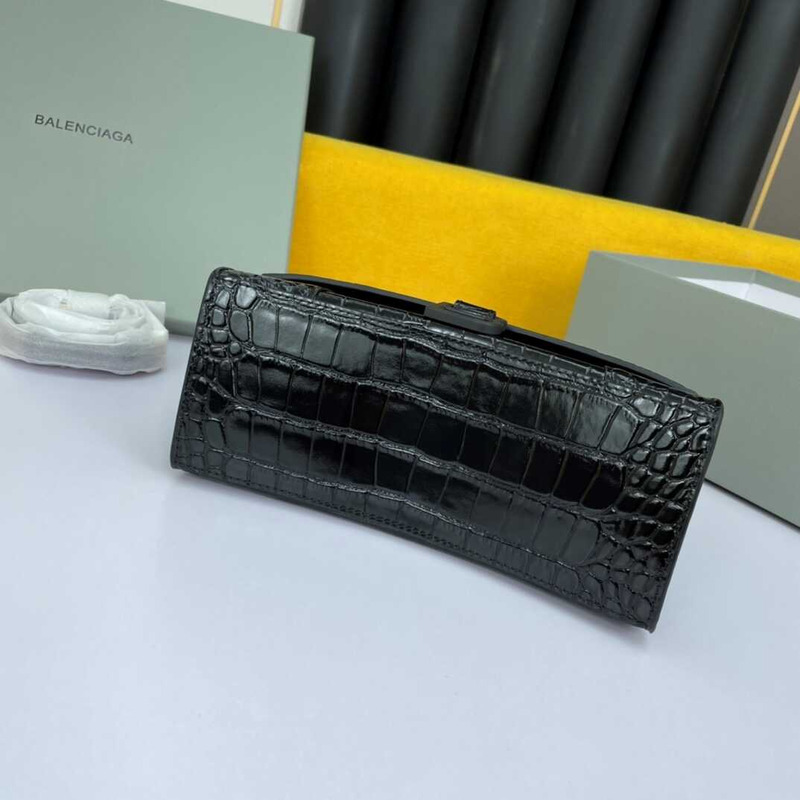 Ba*len*cia*ga hourglass s bag in crocodile-effect leather black