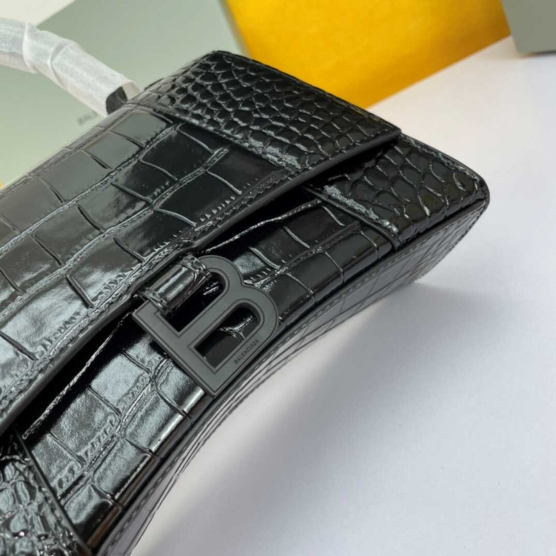 Ba*len*cia*ga hourglass s bag in crocodile-effect leather black
