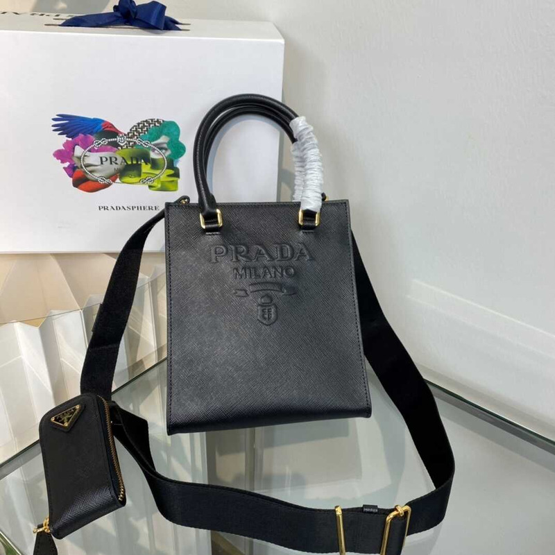 Pra*a small saffiano leather tote black