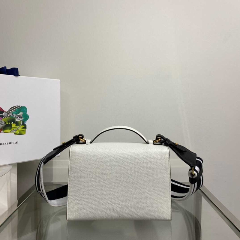 pra*a monoCh*0me saffiano leather bag white