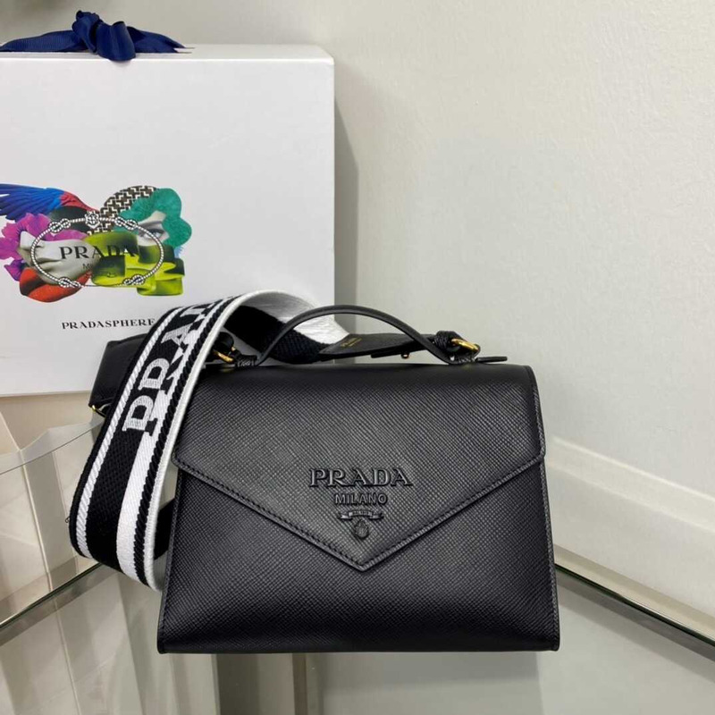 pra*a monoCh*0me saffiano leather bag black