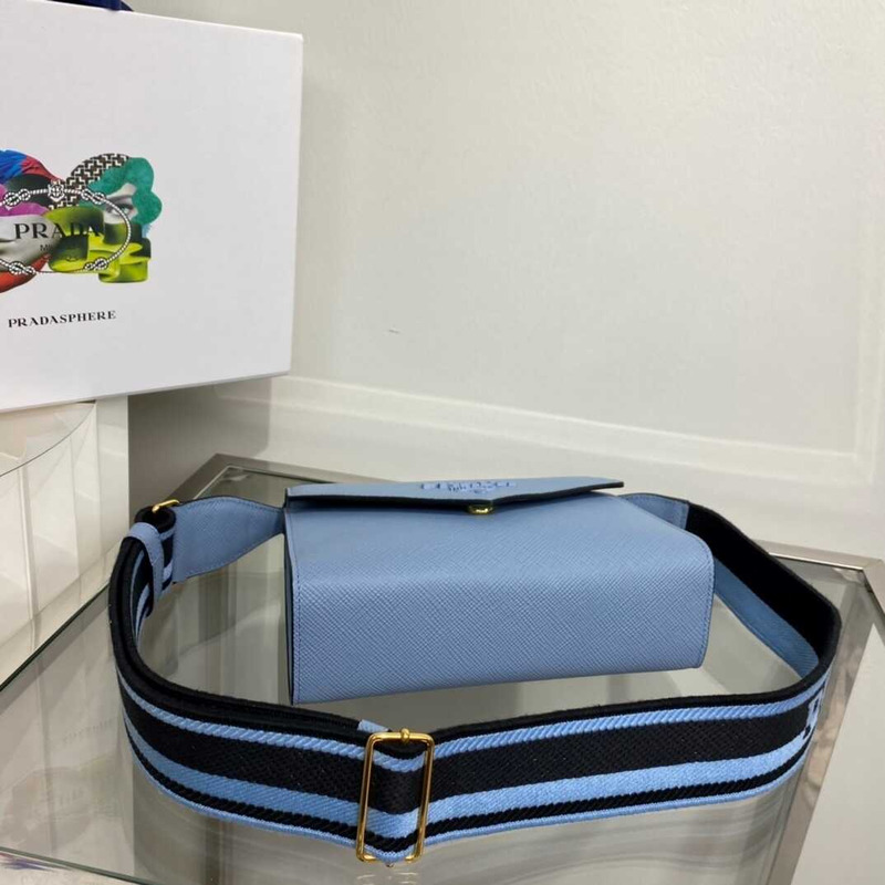 pra*a monoCh*0me saffiano leather bag blue