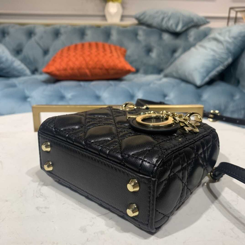 D*or lady D*or bag cannage lambskin medium black