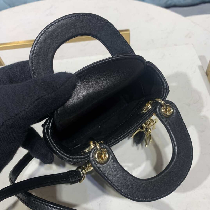 D*or lady D*or bag cannage lambskin medium black
