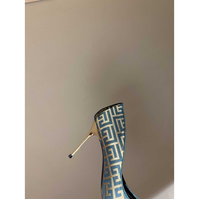 Balmain Logo Monogram Pointed Toe Pumps Blue&Yellow