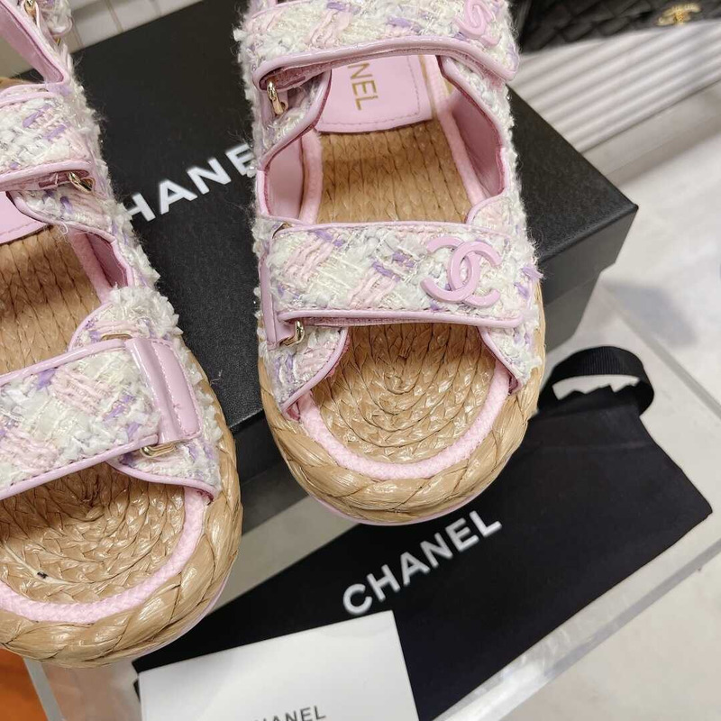 Ch*el summer flat sandal pink&white