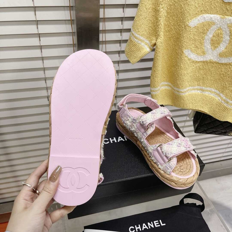 Ch*el summer flat sandal pink&white