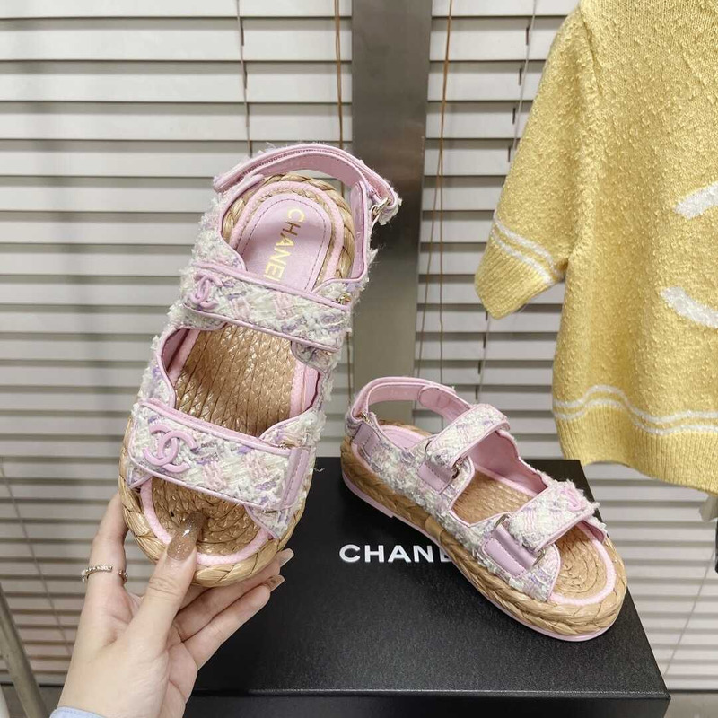 Ch*el summer flat sandal pink&white