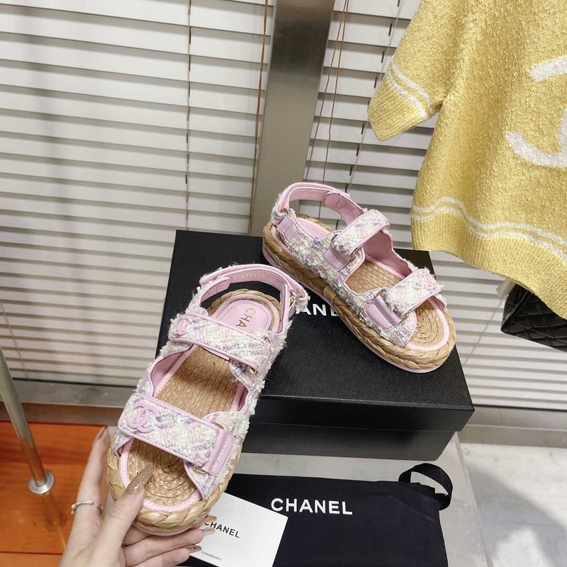 Ch*el summer flat sandal pink&white