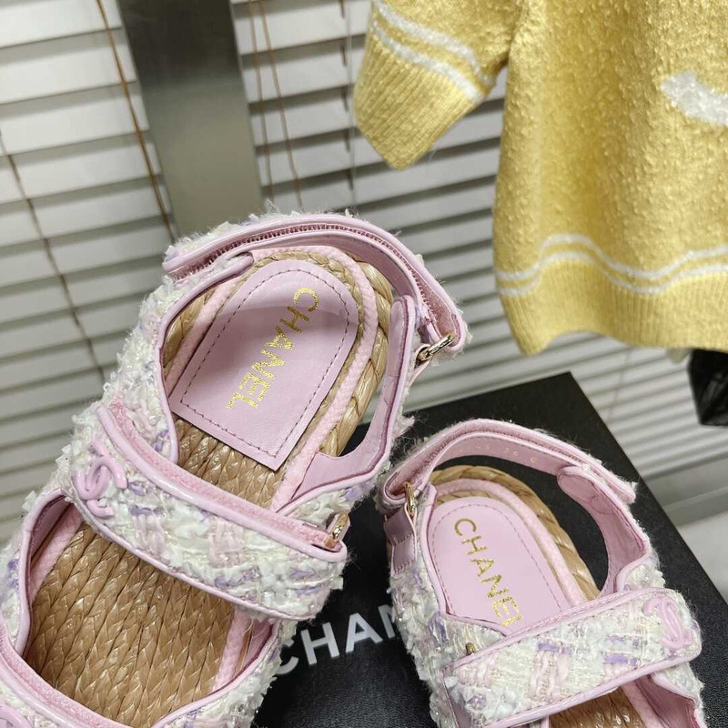 Ch*el summer flat sandal pink&white