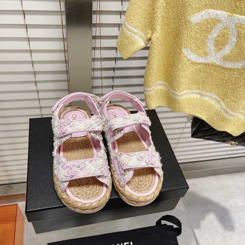Ch*el summer flat sandal pink&white