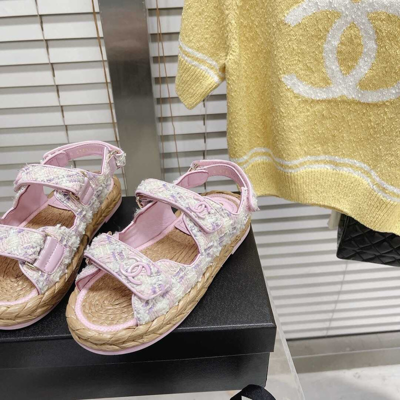 Ch*el summer flat sandal pink&white