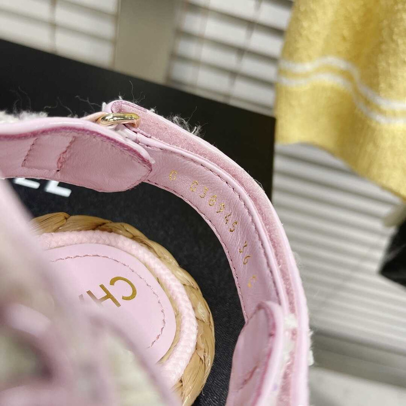 Ch*el summer flat sandal pink&white