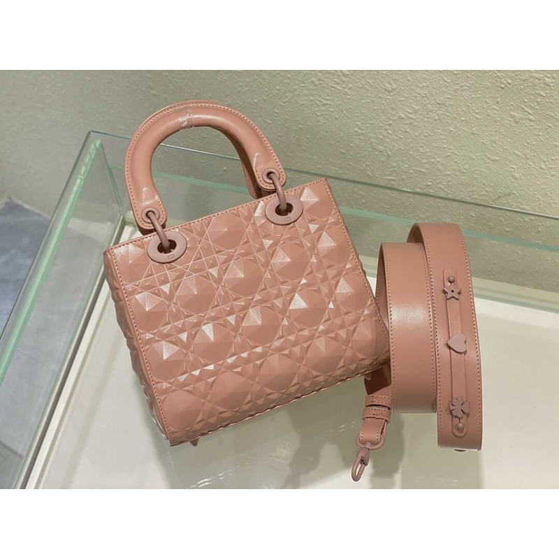 d*or small lady d*or my abacd*or calfskin Di*m*nd cannage bag rose pink