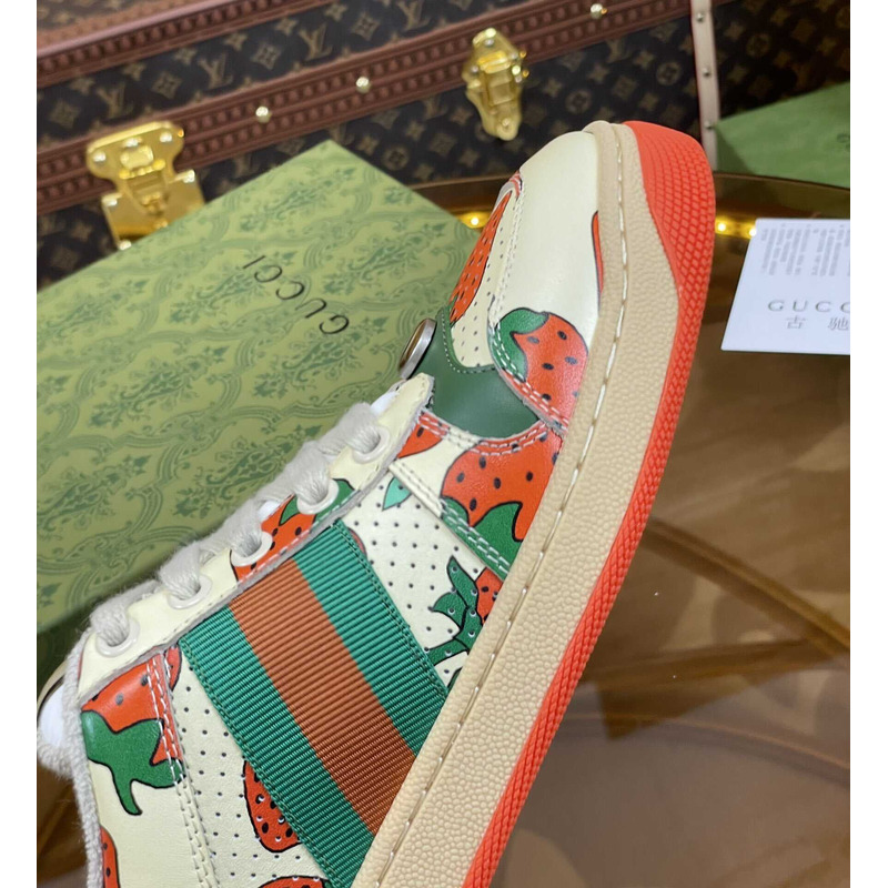 G*u*i screener lace-up sneakers strawberry print