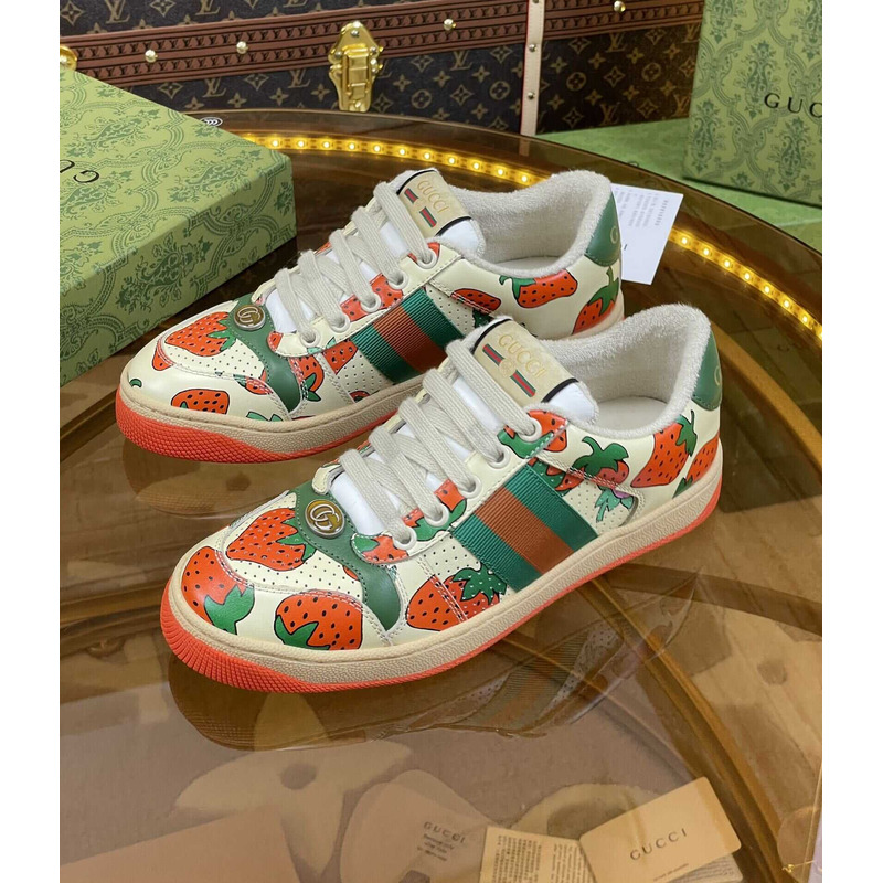 G*u*i screener lace-up sneakers strawberry print