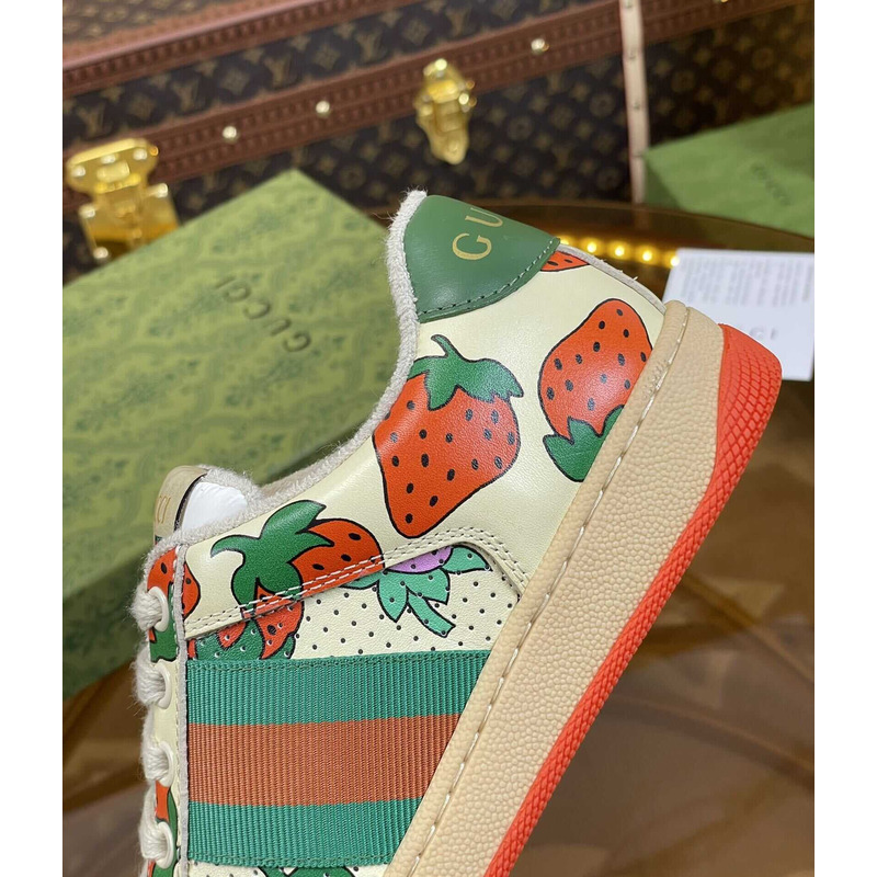 G*u*i screener lace-up sneakers strawberry print