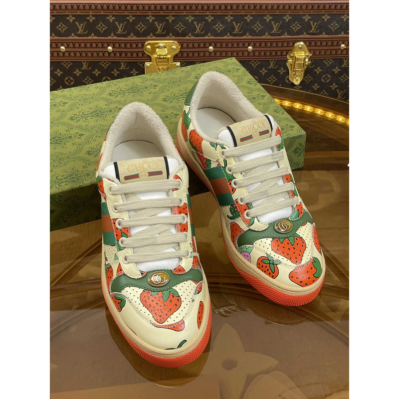 G*u*i screener lace-up sneakers strawberry print