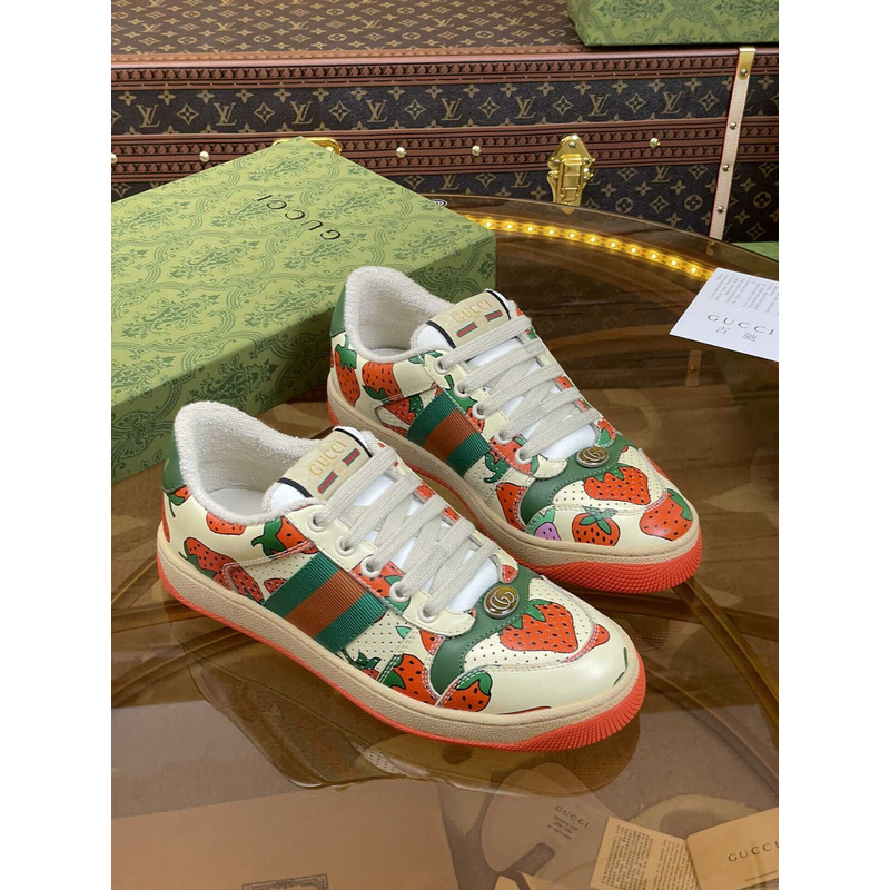 G*u*i screener lace-up sneakers strawberry print