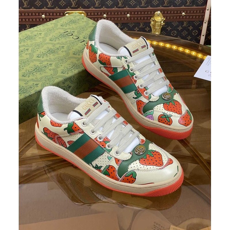 G*u*i screener lace-up sneakers strawberry print