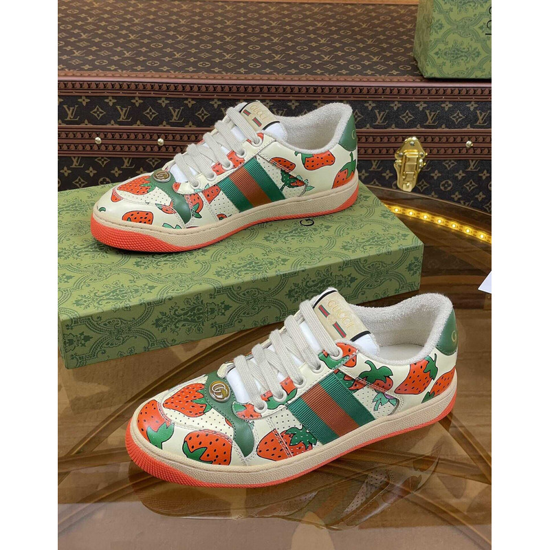 G*u*i screener lace-up sneakers strawberry print