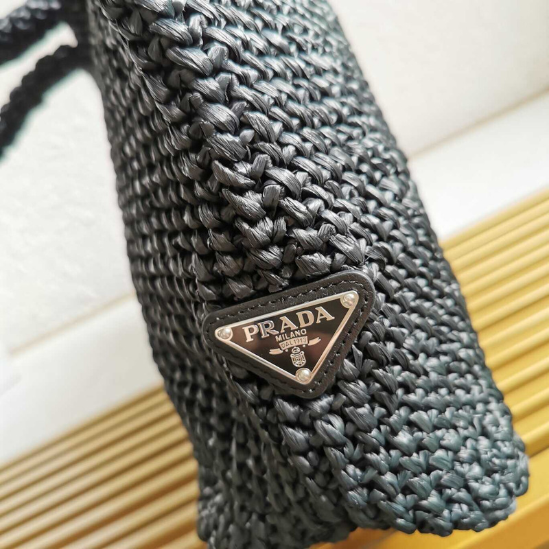 Pra*a raffia tote bag black