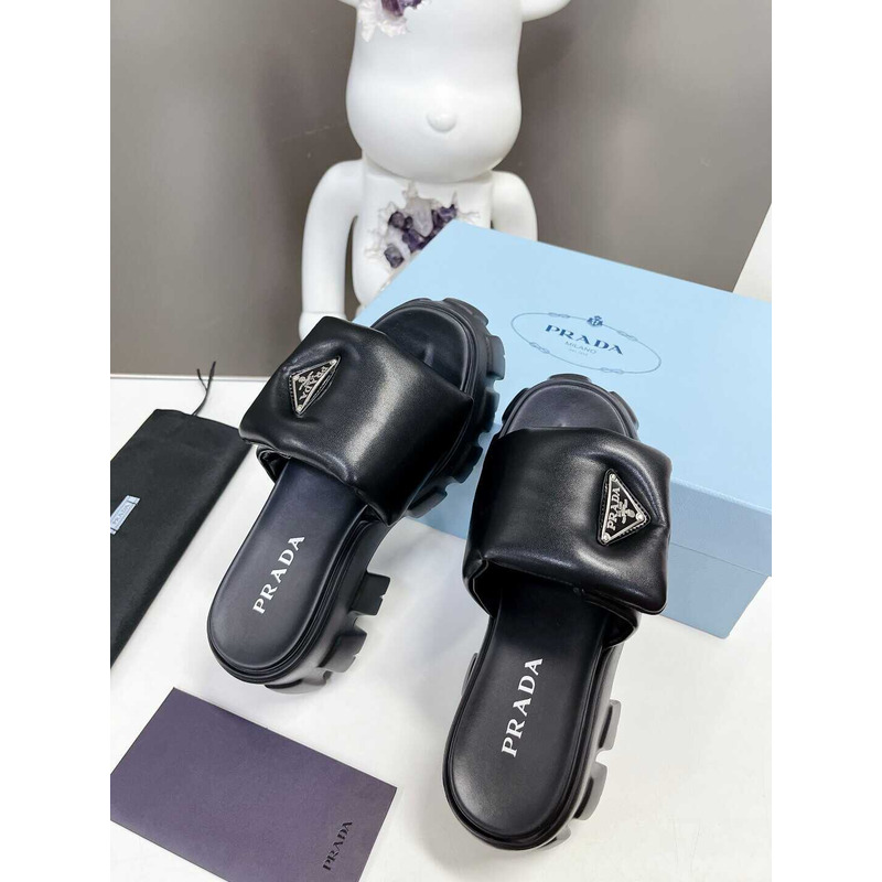 Pra*a soft padded logo plaque platform sandals black