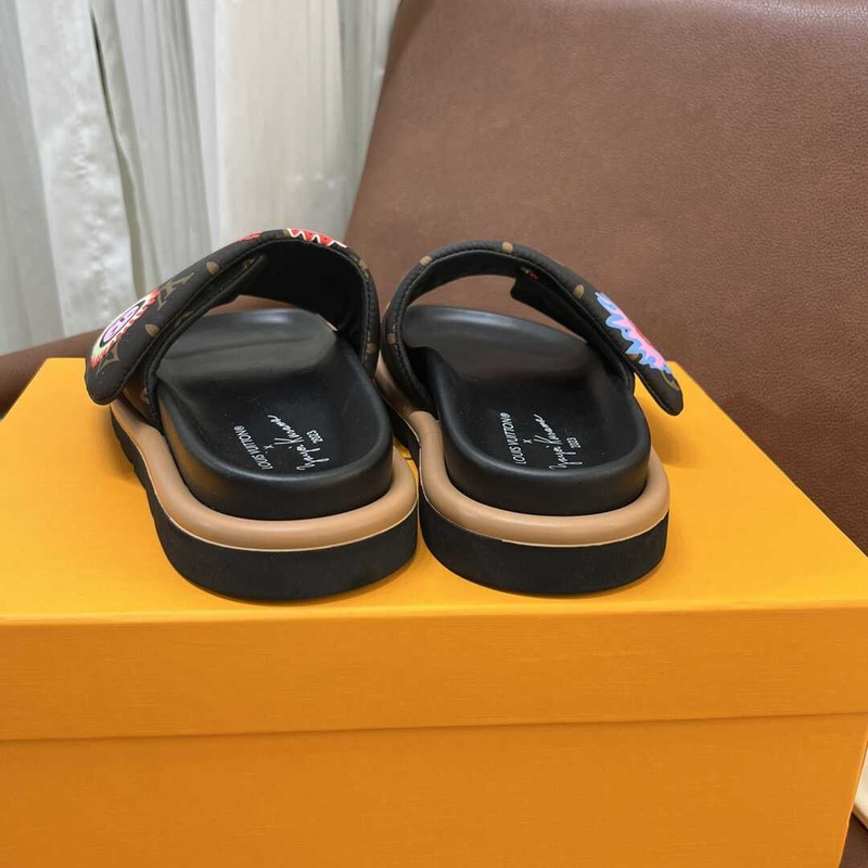l**is V*t*n yayoi kusama sun series slippers black
