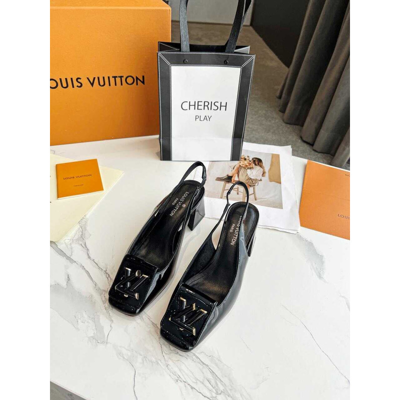 l**is V*t*n | casual style leather block heels party style office style black