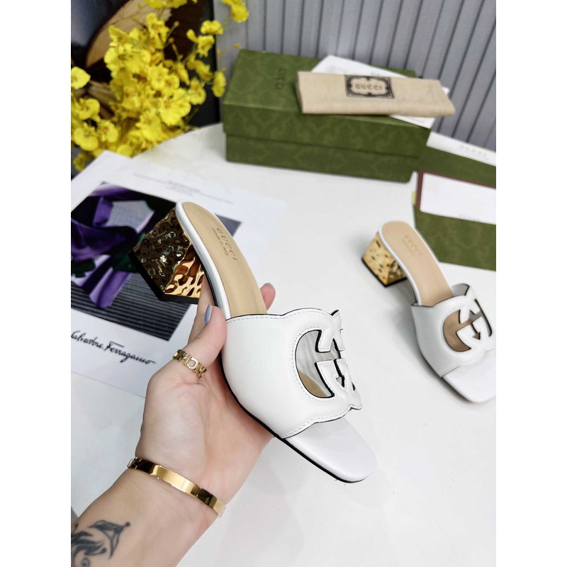 G*u*i interlocking g cut-out sandals white