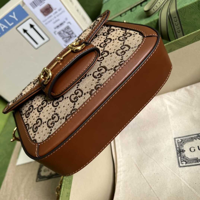 G*u*i horsebit 1955 mini leather-trimmed crystal-embellished canvas-jacquard shoulder bag