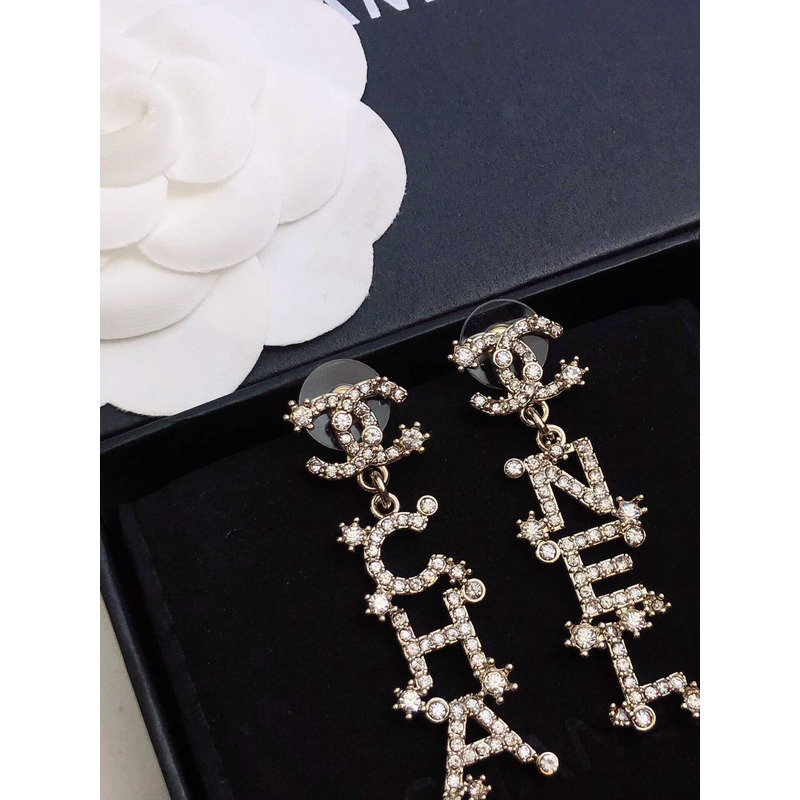 Ch*el pendant earrings crystal metal and crystal silver