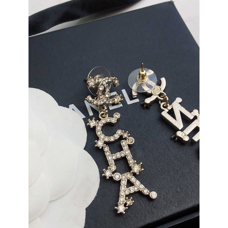 Ch*el pendant earrings crystal metal and crystal silver