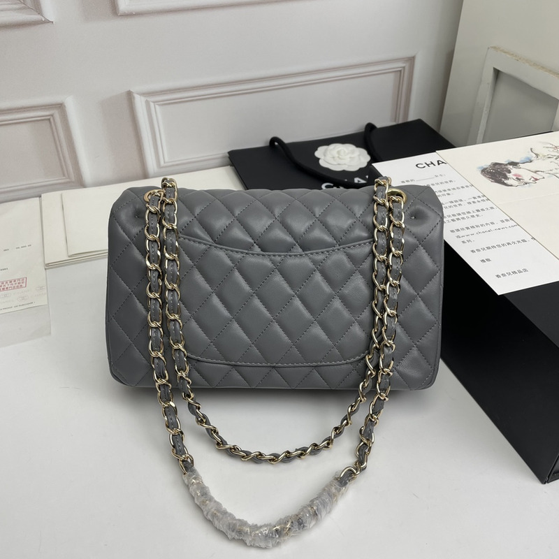Ch*el cf leather rock gray gold buckle flap bag