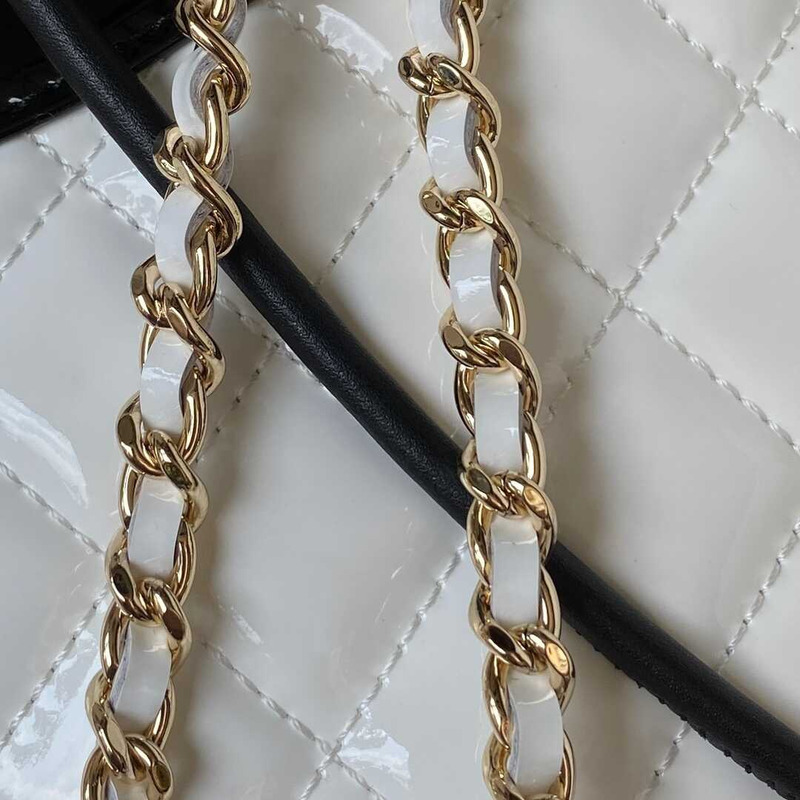 Ch*el 31 mini shopping bag patent calfskin & gold-tone metal white