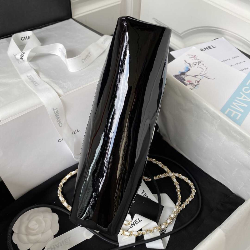 Ch*el 31 mini shopping bag patent calfskin & gold-tone metal white