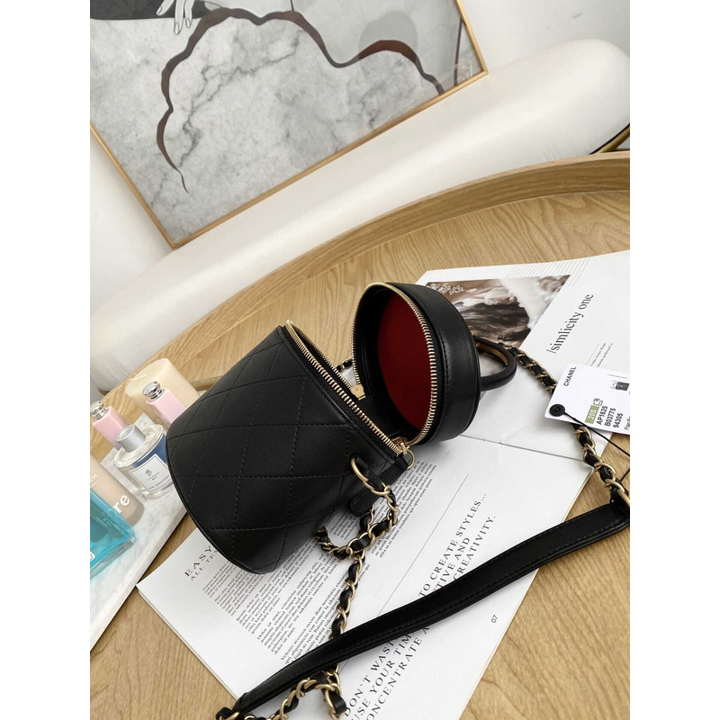 Ch*el black lychee cowhide gold chain portable oblique back cigarette case small waste bag