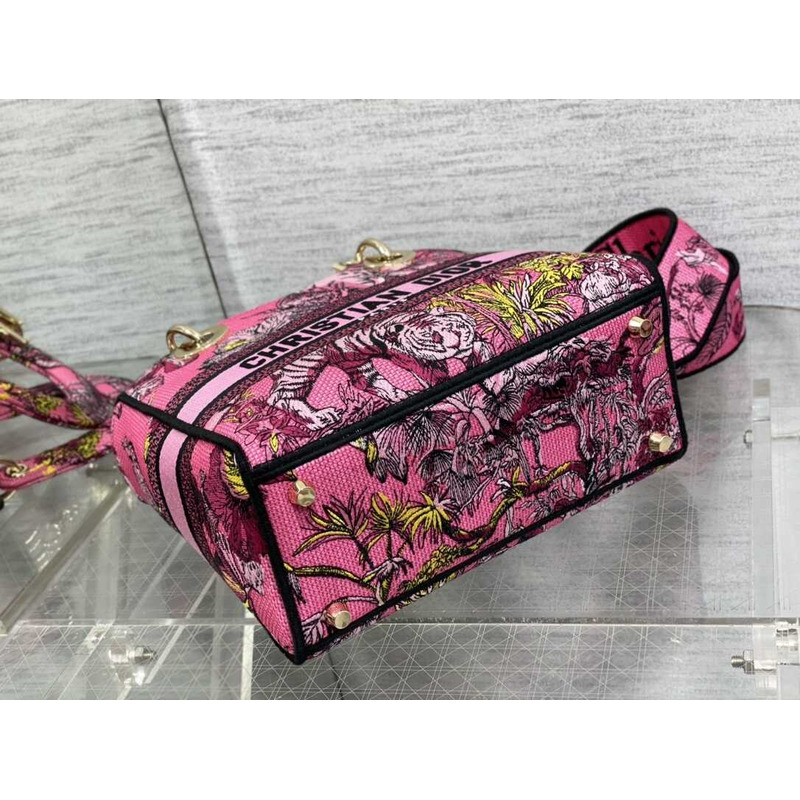 D*or medium lady d-lite bag fuchsia multicolor toile de jouy voyage embroidery