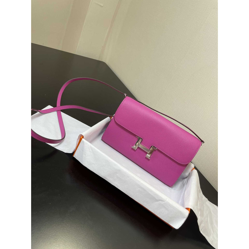 H**mes constance wallet to go silver hardware hot pink