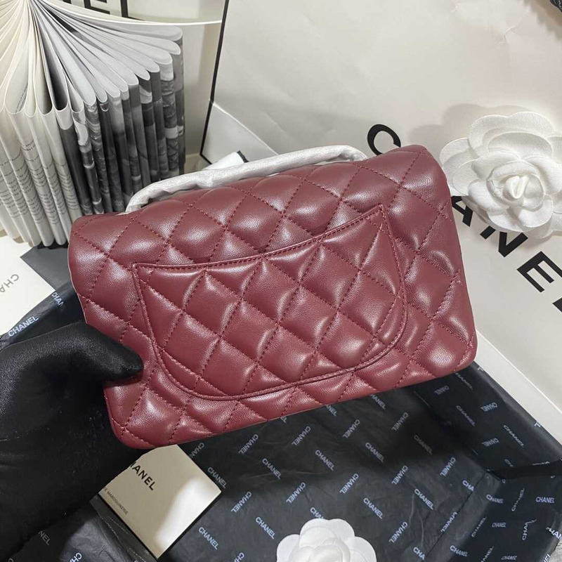 Ch*el classic flap mini shoulder bag dark red