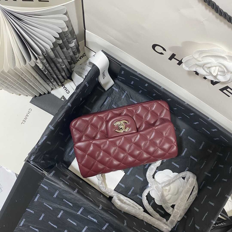 Ch*el classic flap mini shoulder bag dark red