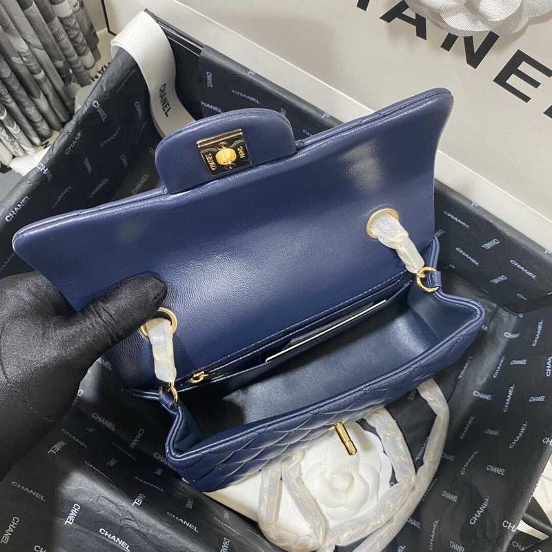 ch*el rectangular flap quilted Di*m*nd mini navy blue