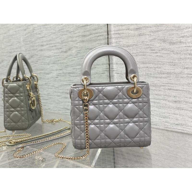 D*or mini lady D*or bag opaline gray pearlescent cannage lambskin