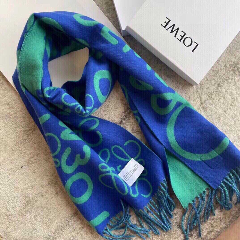Loewe Luo Yiwei Unisex Graffiti Double-sided Scarf Blue And Green