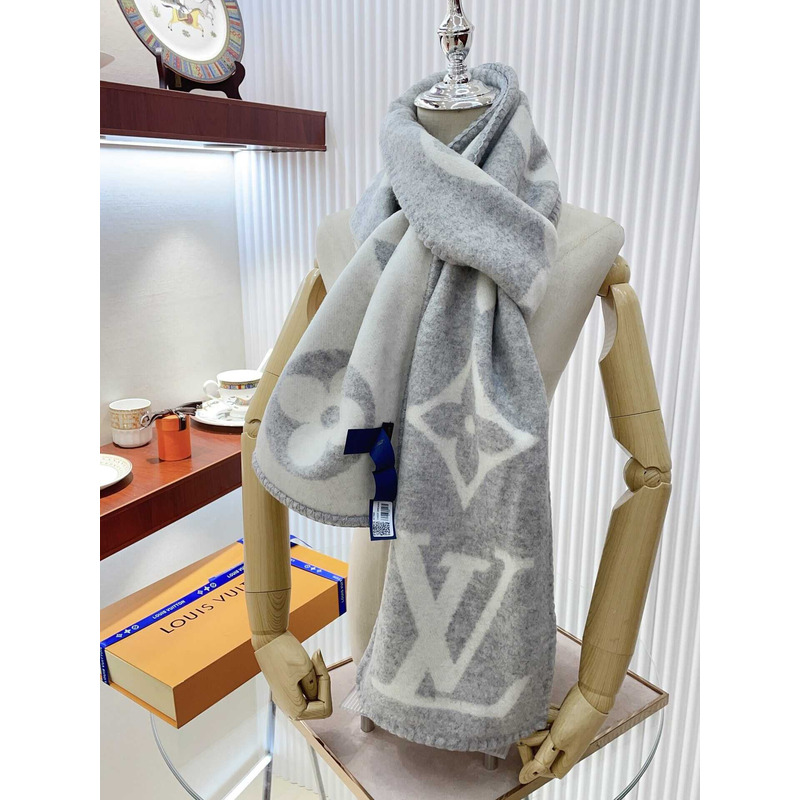 l**is V*t*n cashmere wool double-sided wide scarf/shawl gray