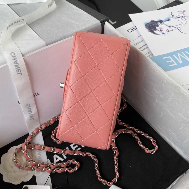 Ch*el mini flap bag lambskin & siilver-tone metal pink