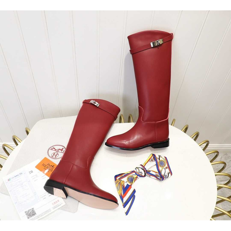 H**mes leather boots red